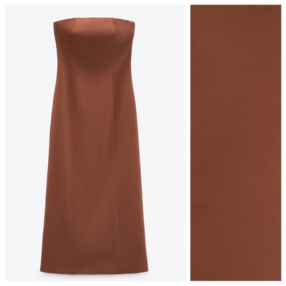NWT. Zara Brown Bustier Strapless Midi Dress. Size S. - Picture 6 of 11